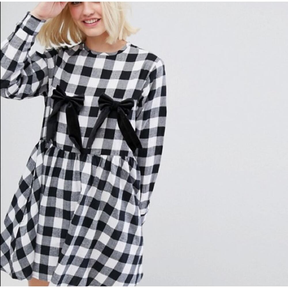Lazy oaf bow nips black & white tartan plaid dress